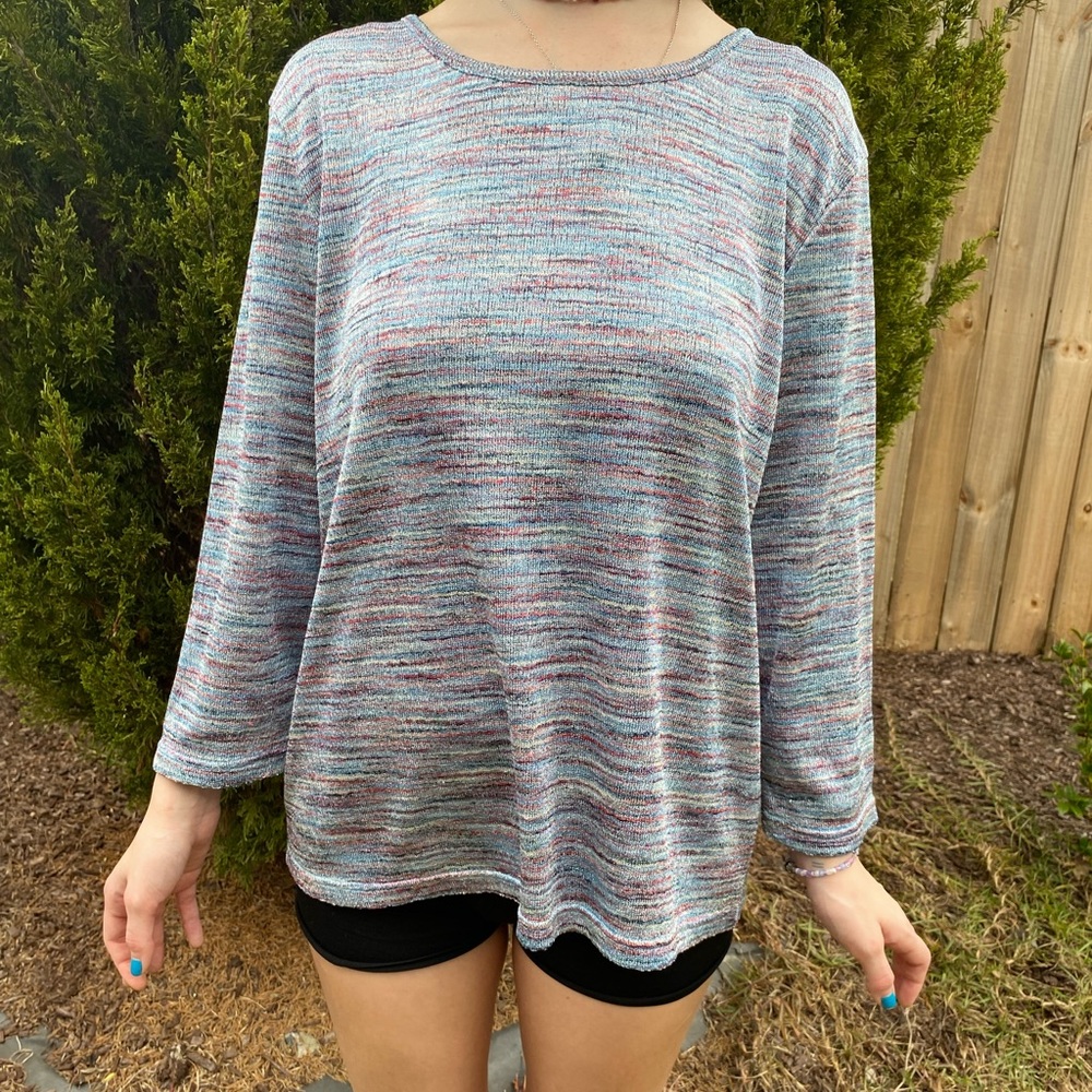 Napa Valley Multicolor Rainbow Silver Long Sleeve Top Y2K size Large Boho